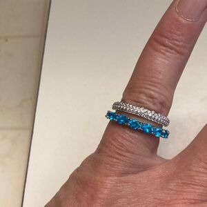 Dazzling Silver and Blue Apatite Ring Size 6.75